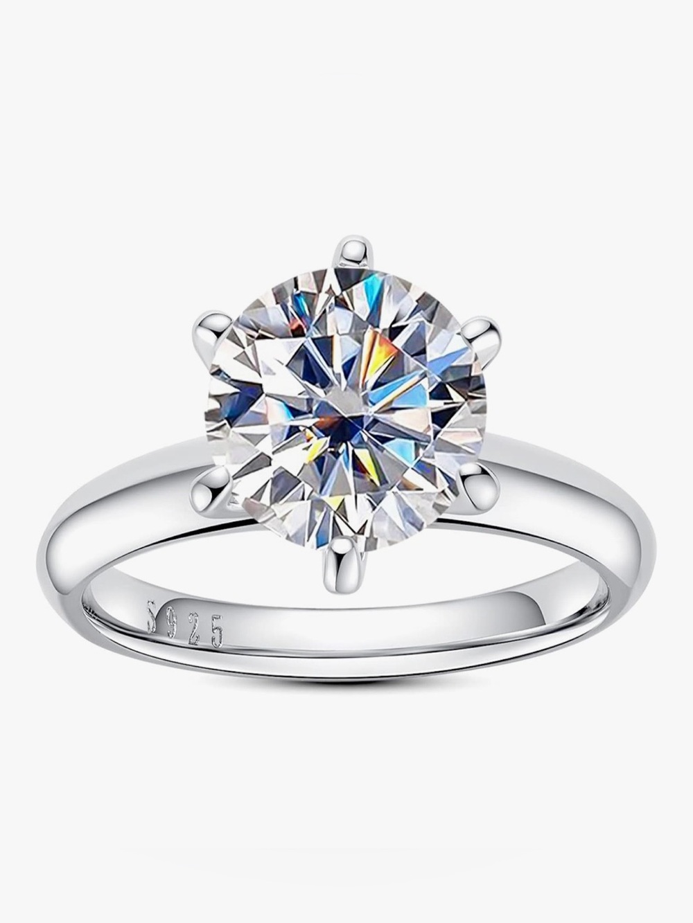 3ct Moissanite Ring Round 6 Prong Brilliant Cut Size 8